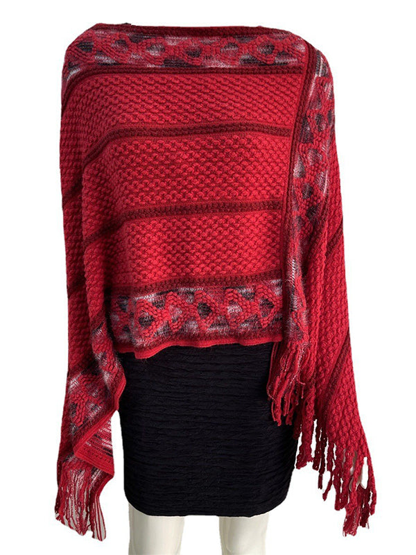 flowersverse Asymmetric Tasseled Loose V-Neck Shawl&Cloak Cape