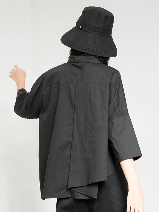 flowersverse Leisure Fashion Loose Irregularity Solid Color Polo Blouses&Shirts Tops