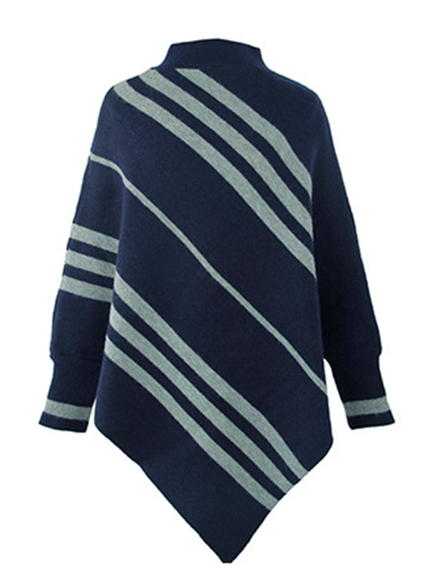 flowersverse Loose Irregularity Striped High-Neck Cape Sweater