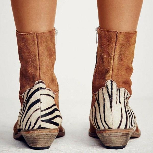 flowersverse Casual Pointed Toe Zebra-Striped Boots