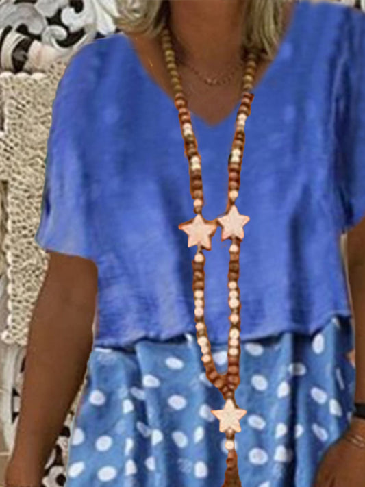 flowersverse Plus Size Vintage Boho Holiday Short Sleeve Casual Casual Polka Dots Weaving Dress