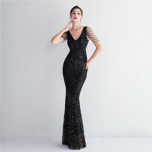 flowersverse Elegant Long Sequins Plus Size Beauty Formal Party Evening Dress