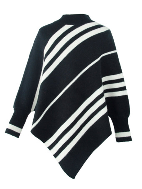 flowersverse Loose Irregularity Striped High-Neck Cape Sweater
