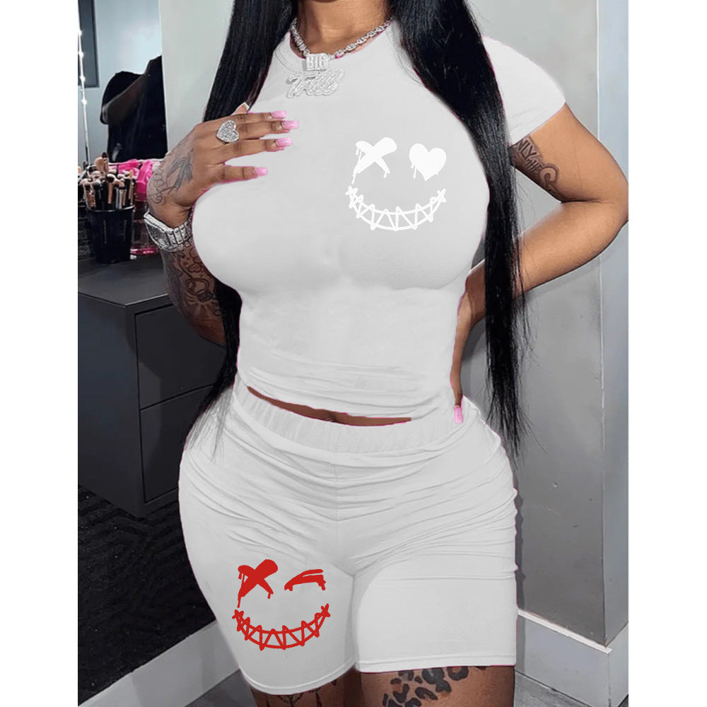 flowersverse Plus Size Women's T-Shirt Shorts Set Tracksuit Two-Piece