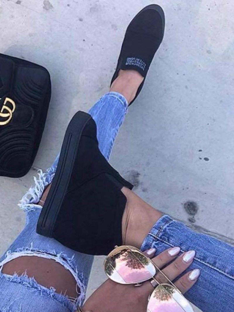 flowersverse Women Faux Suede Wedge heel Sneakers Slip on Breathable Shoes