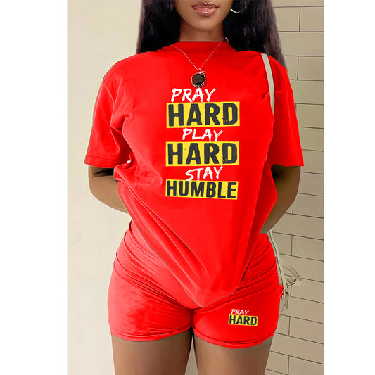 flowersverse Plus Size Women's T-Shirt Shorts Set Two-Piece Tracksuit