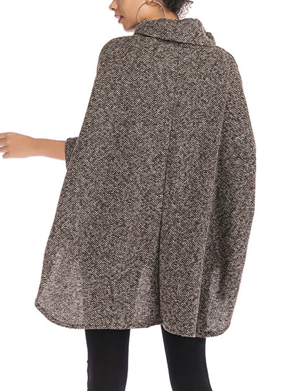flowersverse Solid Color Batwing Sleeves High-Low High Neck Sweater Tops Pullovers Knitwear