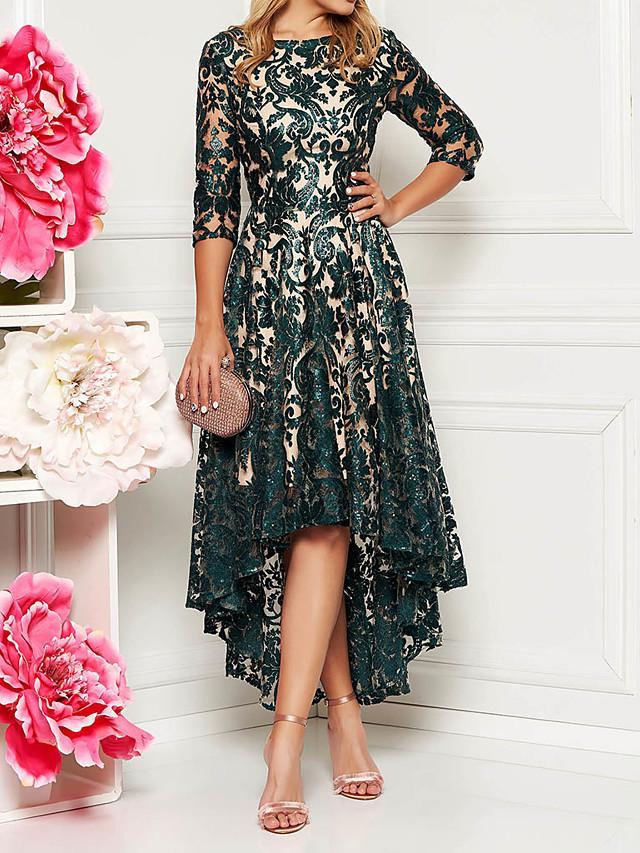 flowersverse Women's A-Line Dress Midi Dress Half Sleeve Solid Color Floral Lace Spring & Summer All Seasons Hot Elegant Green