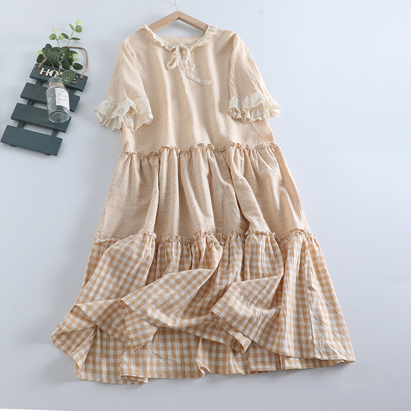 flowersverse Casual Cotton-Blend Crew Neck Weaving Dress