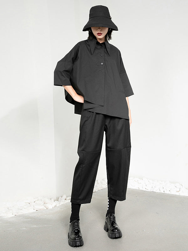 flowersverse Leisure Fashion Loose Irregularity Solid Color Polo Blouses&Shirts Tops