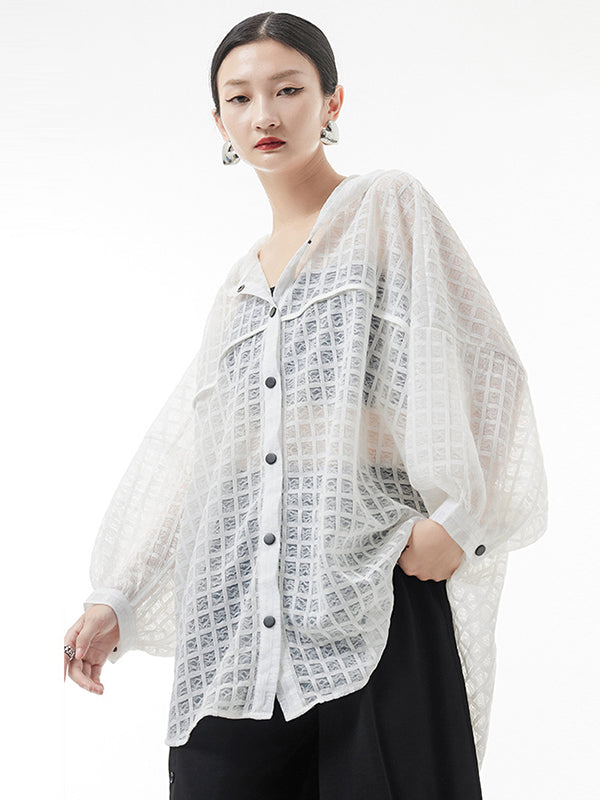 flowersverse Loose Batwing Sleeves Sun Protection See-Through Blouse