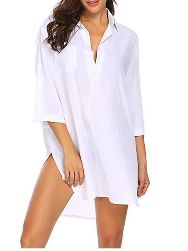 flowersverse Women's Swimwear Cover Up Beach Top Normal Swimsuit Deep V for Big Busts Solid Color Green White Blue Purple Bathing Suits Sexy Sexy / Plus Size / Plus Size