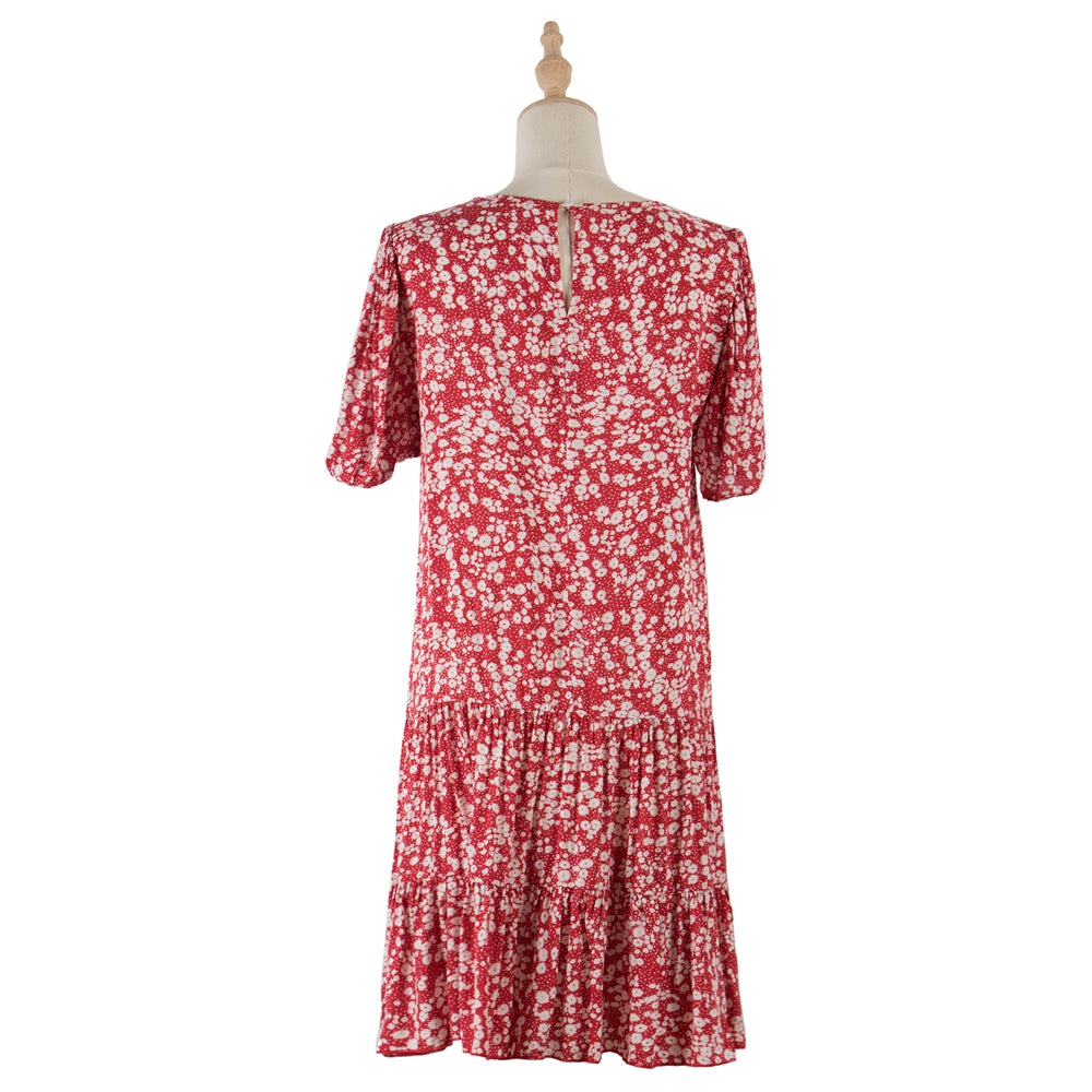 flowersverse Spring Summer Print Short Dress Women O Neck Ruffles Mini Floral Dresses For Women Casual High Waist