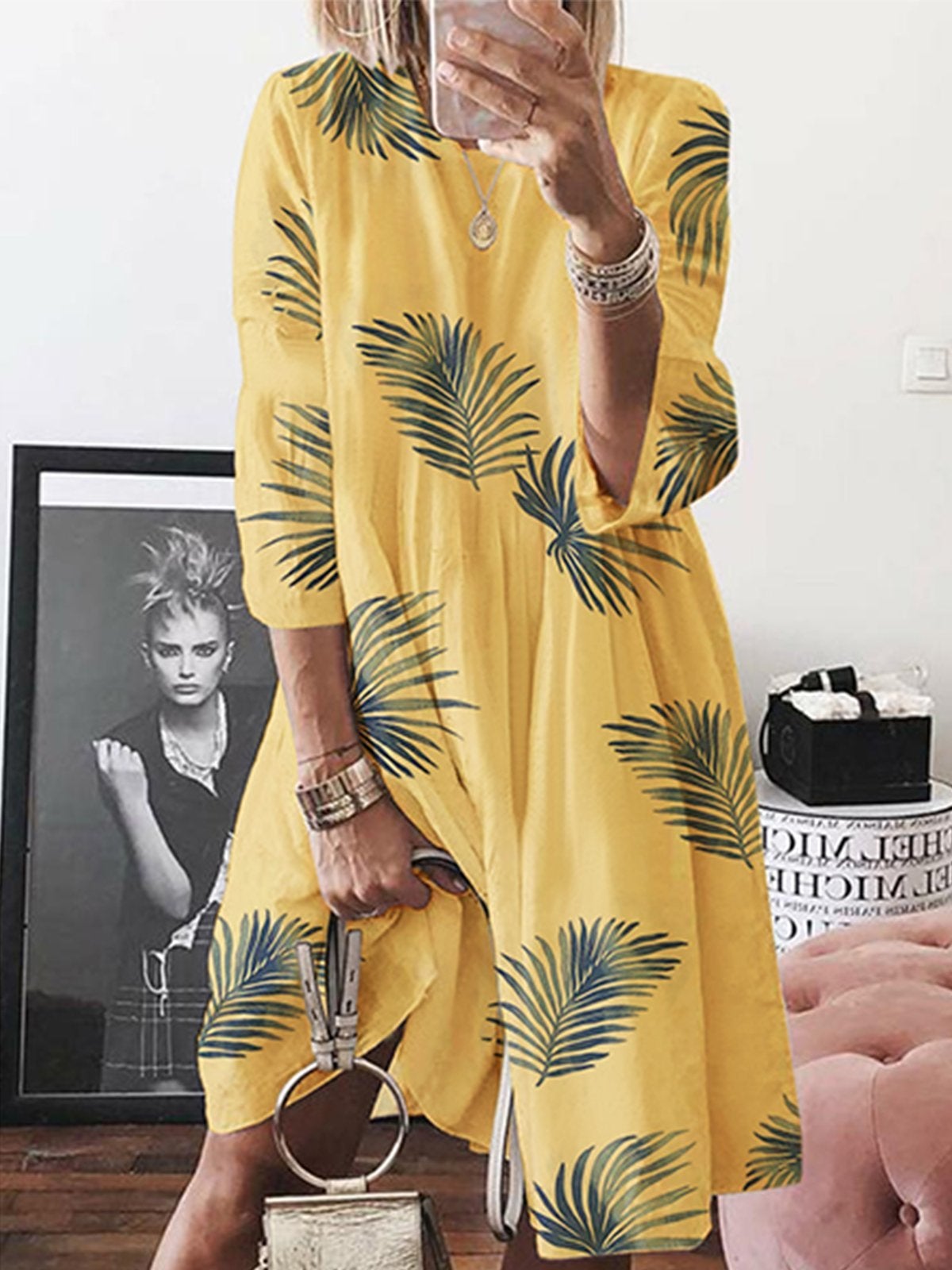 flowersverse Half Sleeve Cotton-Blend A-Line Round Neck Summer Dress White Dresses