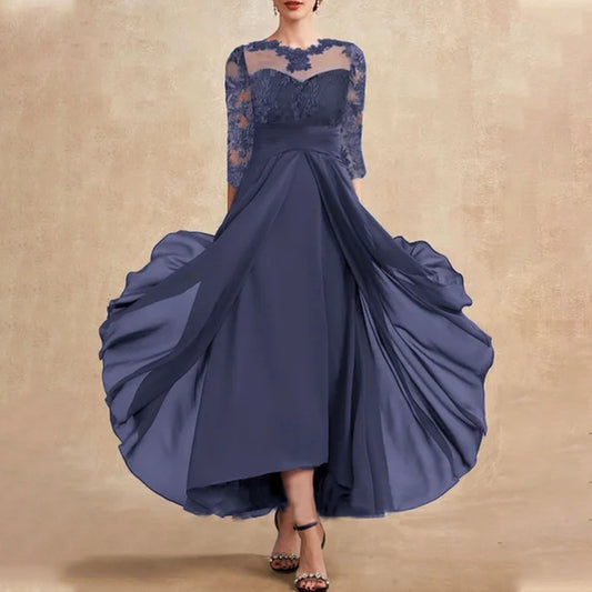 flowersverse Dress Chiffon Patchwork Lace Cutout Long Dress Bridesmaid Evening Dress Women's Dress