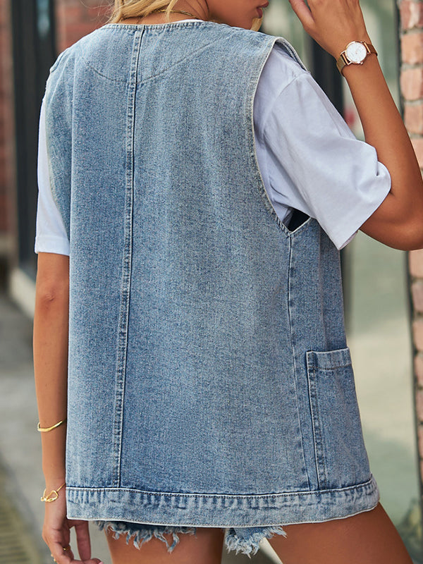 flowersverse Split-Joint Loose Sleeveless V-Neck Vest Top