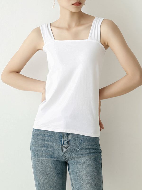 flowersverse Casual Simple 6 Colors Square-Neck Sleeveless Vest