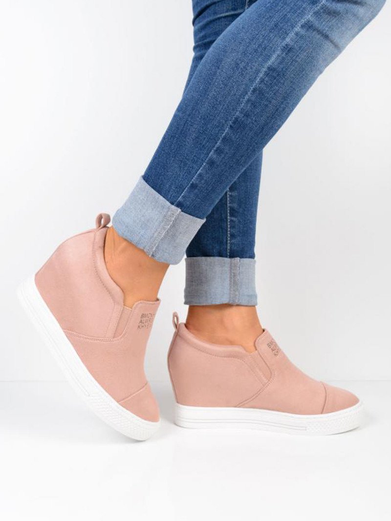 flowersverse Women Faux Suede Wedge heel Sneakers Slip on Breathable Shoes