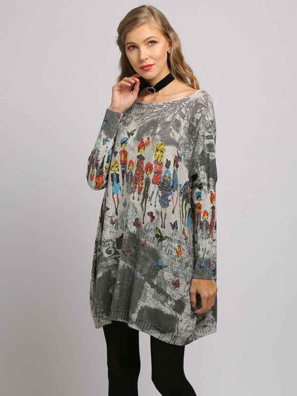 flowersverse Urban Colorful Knitting Printed Long Sleeves Sweater