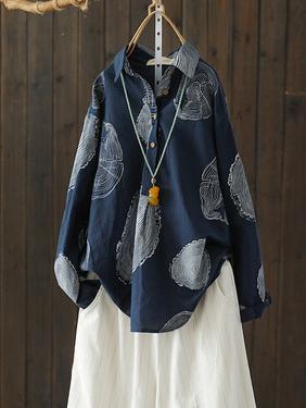 flowersverse Ramie Cotton Loose Annual Ring Pattern Shirt Tops