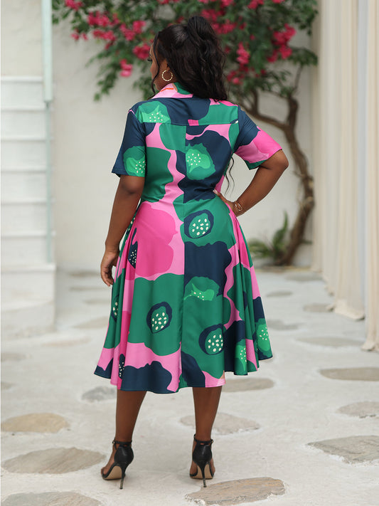 flowersverse Short Sleeve Floral Print Midi Dresses