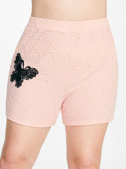 flowersverse Plus Size High Rise Lace Butterfly Textured Shorts