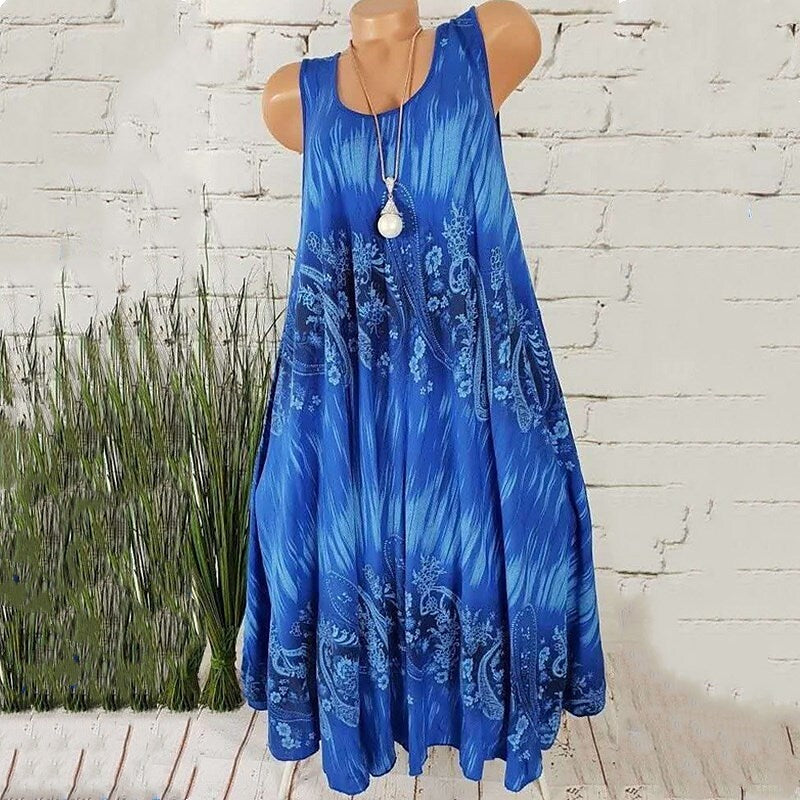flowersverse Women's Plus Size Curve Shift Dress Floral Round Neck Print Sleeveless Spring Summer Casual Short Mini Dress Causal Daily Dress