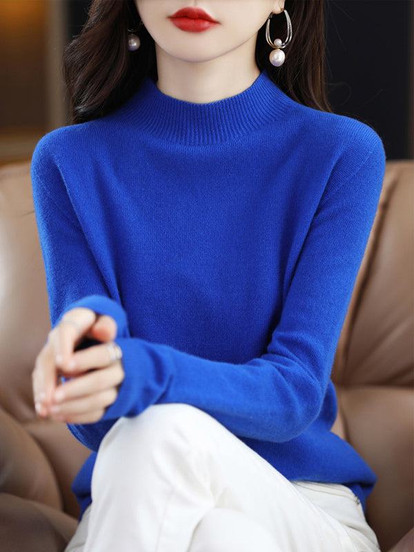 flowersverse Casual Long Sleeves Solid Color Half Turtleneck Sweater Tops