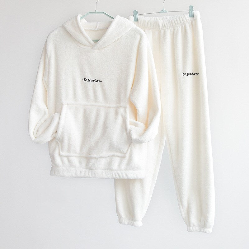 flowersverse Women's Sweatshirt Tracksuit Pants Sets Pajamas Basic Black Blue Casual Daily Solid Color Hooded One-Size Plus Size