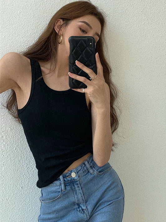 flowersverse Original Solid Color Round-Neck Sleeveless Vest Tops