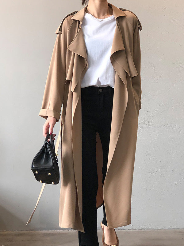flowersverse Khaki&Black Vintage Notched Collar Thin Trench Coat