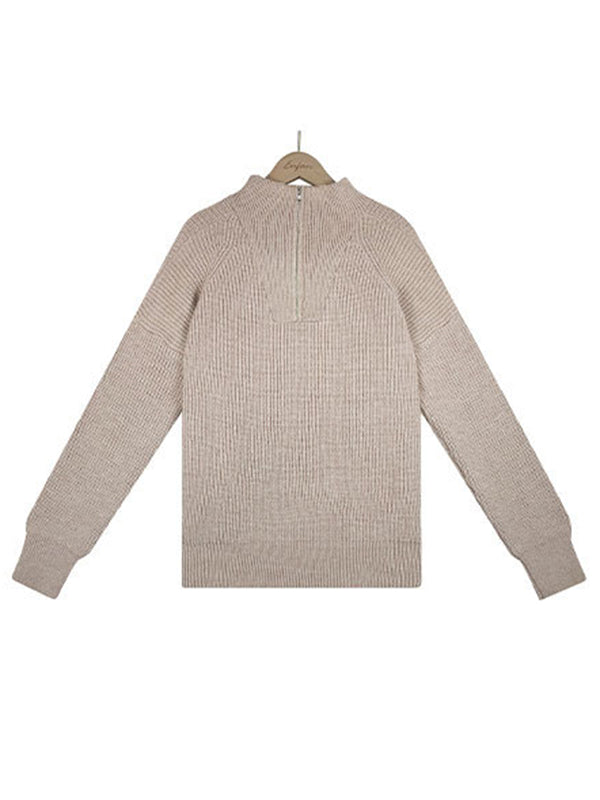 flowersverse Stylish Loose Solid Color& Contrast Color Striped Lapel Collar Sweater Tops