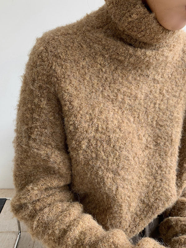 flowersverse Stylish Solid High-Neck Wool-Blend Sweater