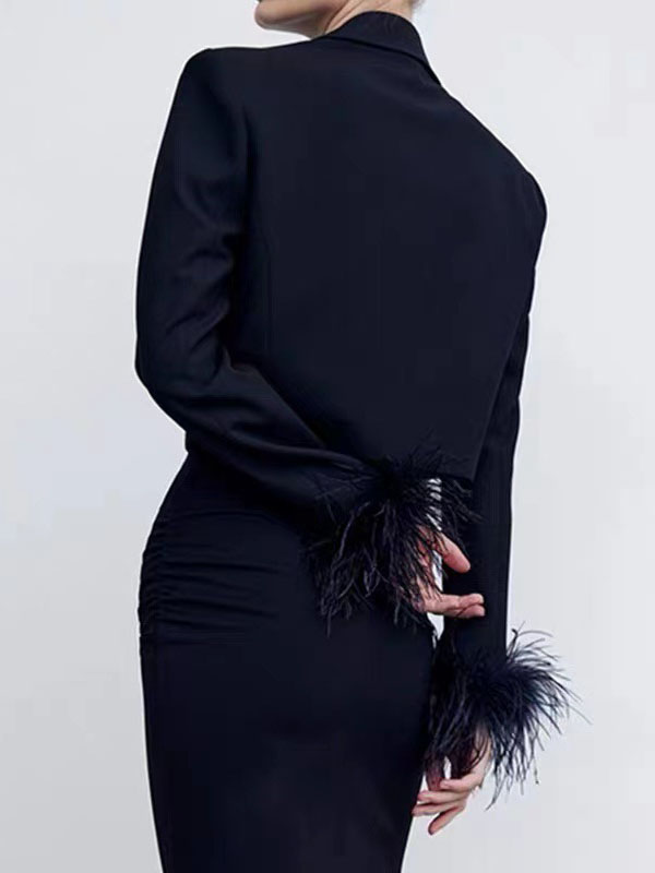 flowersverse Buttoned Solid Color Tasseled Long Sleeves Notched Collar Outerwear Blazer