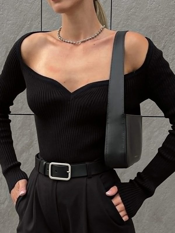 flowersverse Urban Skinny Solid Color Square-Neck Sweater Tops
