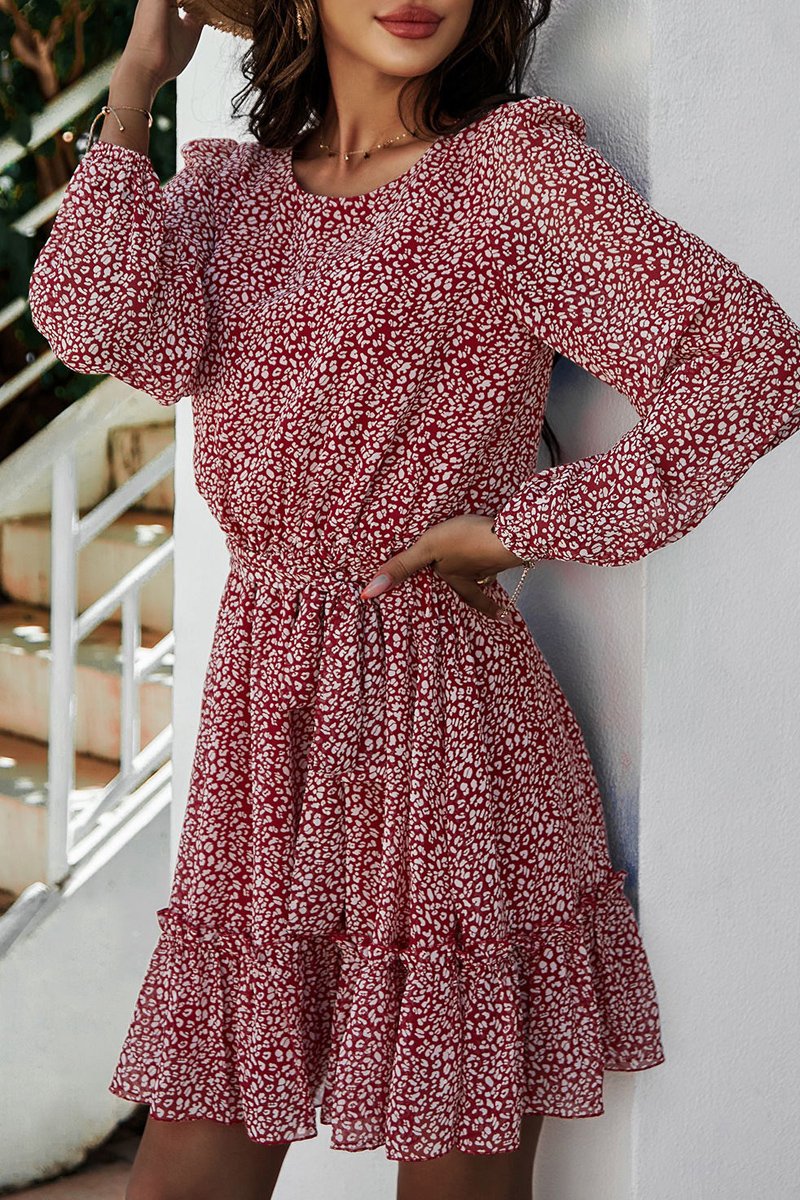 flowersverse Lace-Up Floral Printed Ruffle Dress
