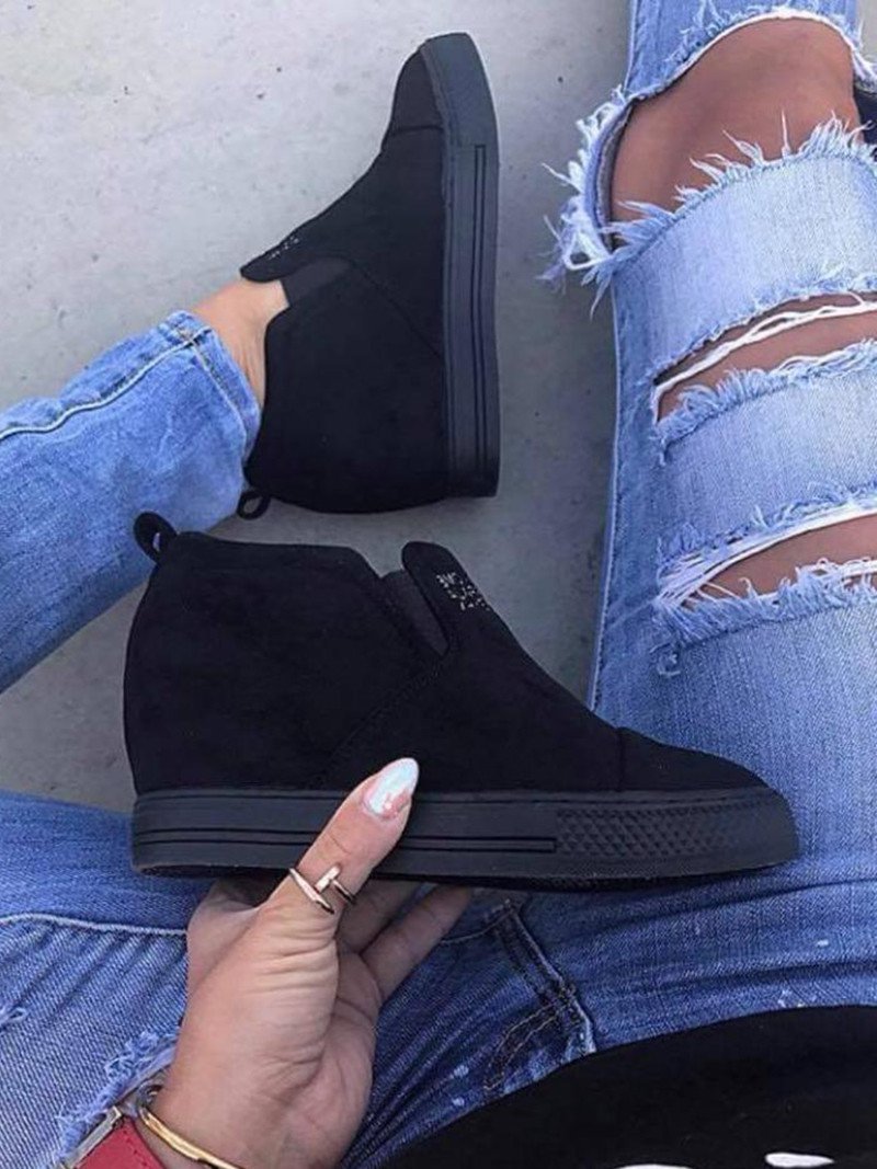 flowersverse Women Faux Suede Wedge heel Sneakers Slip on Breathable Shoes