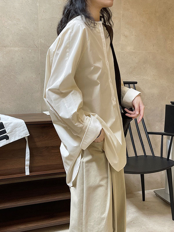 flowersverse Urban Long Sleeves Loose Contrast Color Round-Neck Blouses&Shirts Tops
