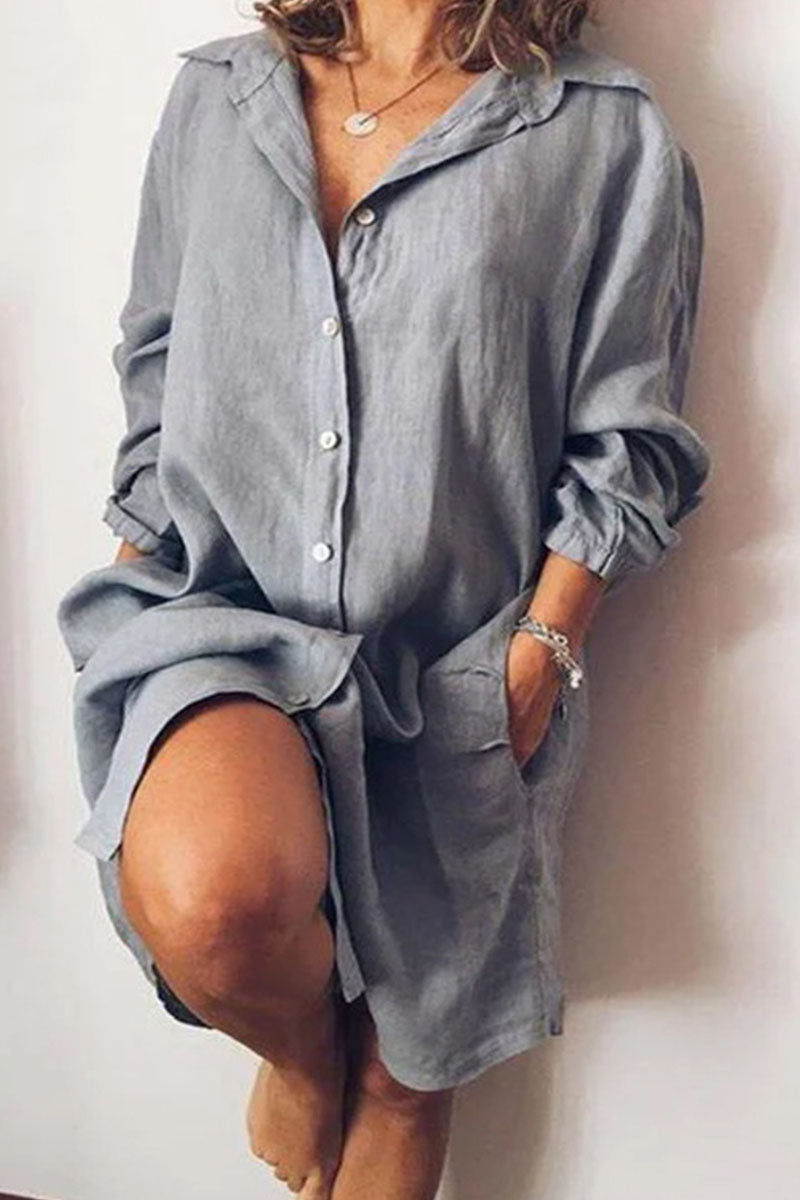 flowersverse Fashion Casual Solid Patchwork Turndown Collar A Line Dresses