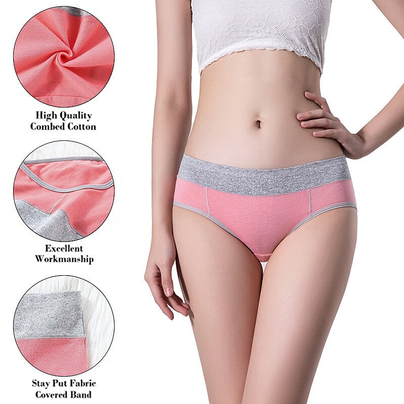 flowersverse Women's Plus Size Basic Vacation Pure Color Shaping Panty Stretchy High Waist Cotton 5 Pieces Green M