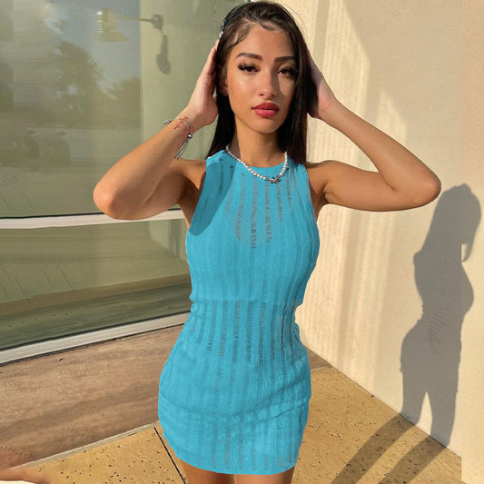 flowersverse Women's Summer Sexy Cutout Round Neck Sleeveless Bodycon Dress