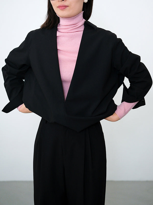 flowersverse Solid Color Long Sleeves Loose Deep V-Neck Blouses&Shirts Tops