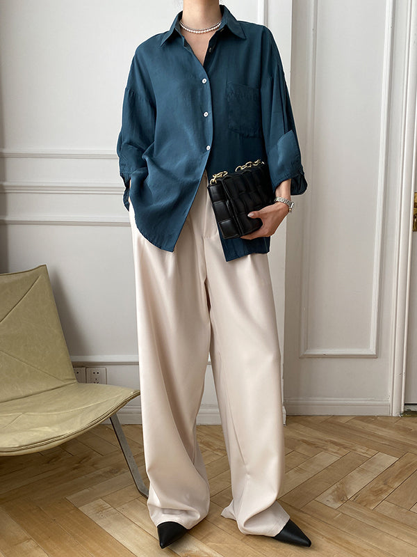 flowersverse Solid Color Lapel Blouses&Shirts Tops