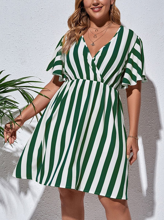 flowersverse Holiday Short Sleeve V Neck A-line Weaving Dress