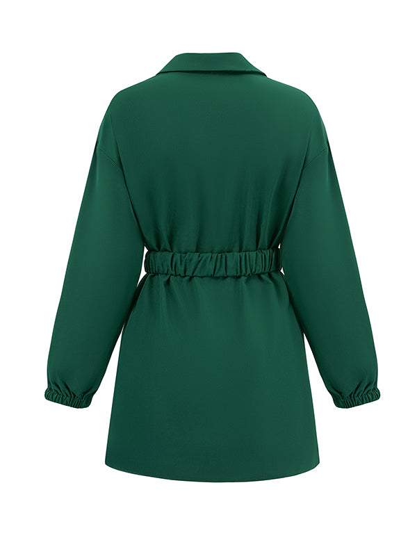 flowersverse Belted Solid Color Loose Lapel Shirts Tops Blouses&shirts Tops
