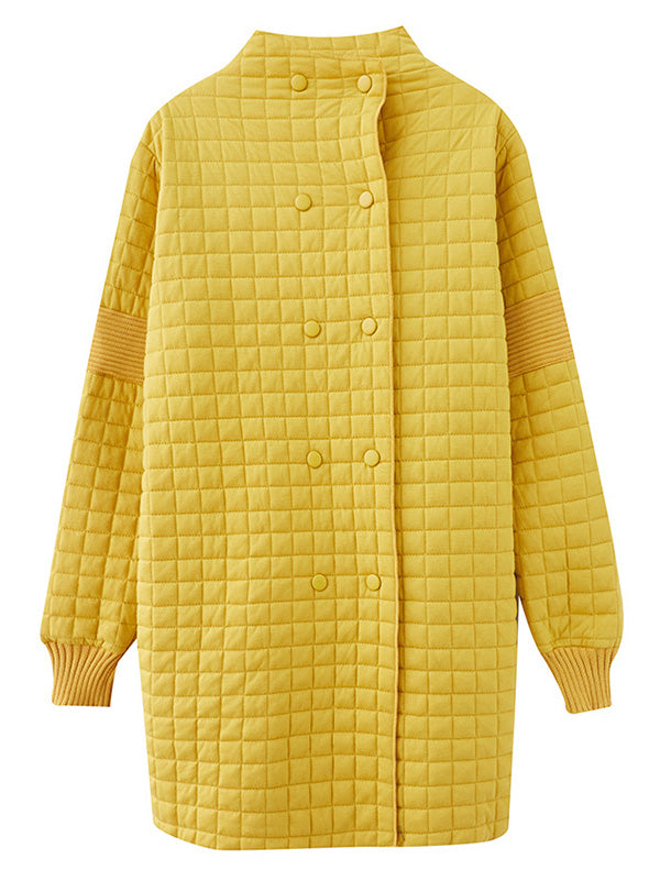 flowersverse Casual Loose Buttoned Stand Collar Long Sleeves Padded Coat