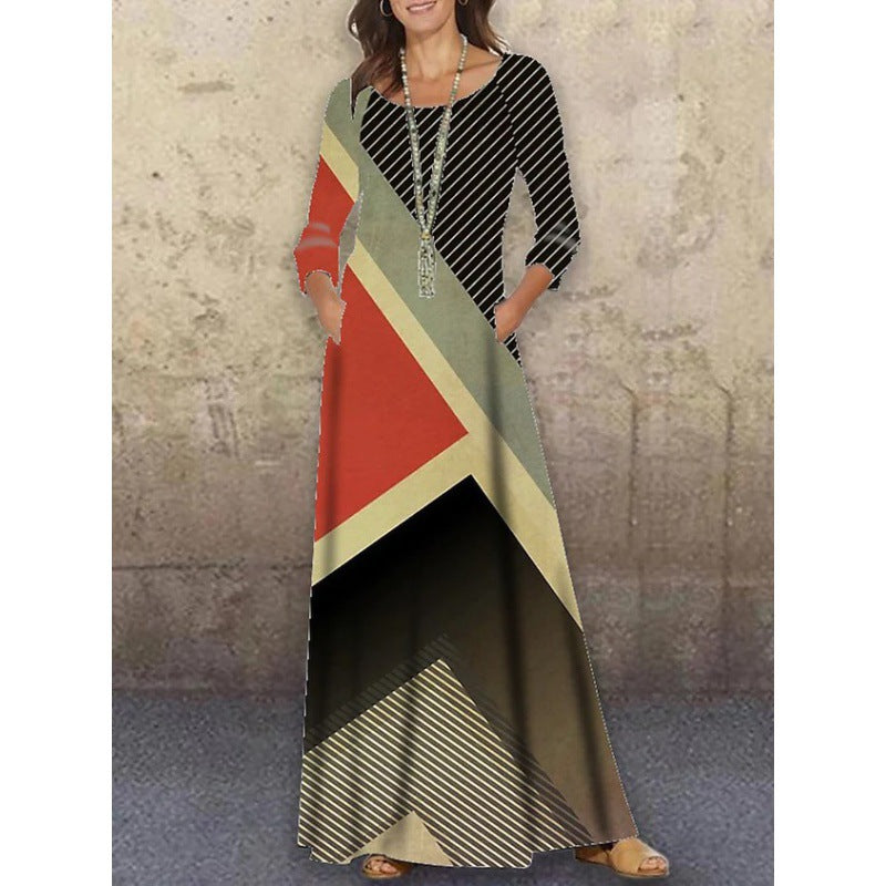 flowersverse Women's Round Neck Long Sleeve Floral Print Dresses