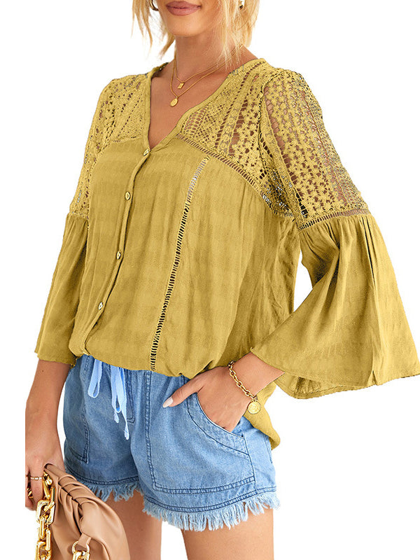 flowersverse Flare Lace V-Neck Blouse