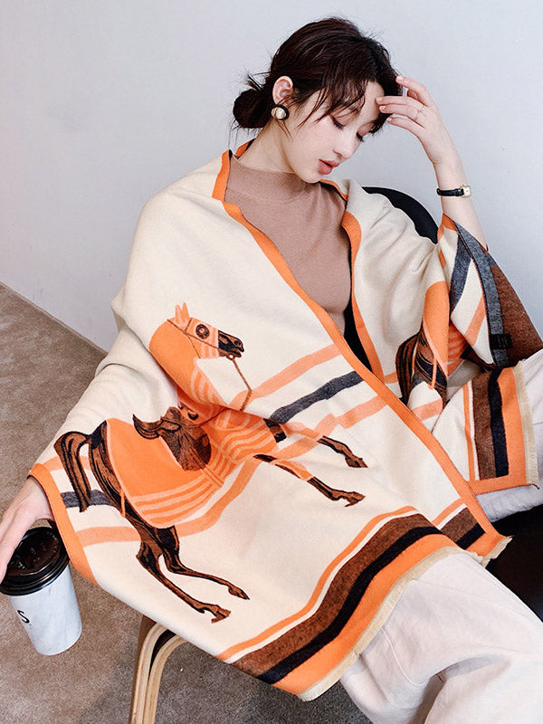 flowersverse Personality Warm Cartoon Print Shawl&Scarf