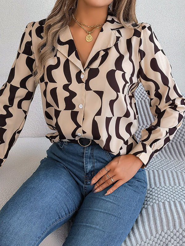 flowersverse Buttoned Contrast Color Long Sleeves Notched Collar Blouses&Shirts Tops